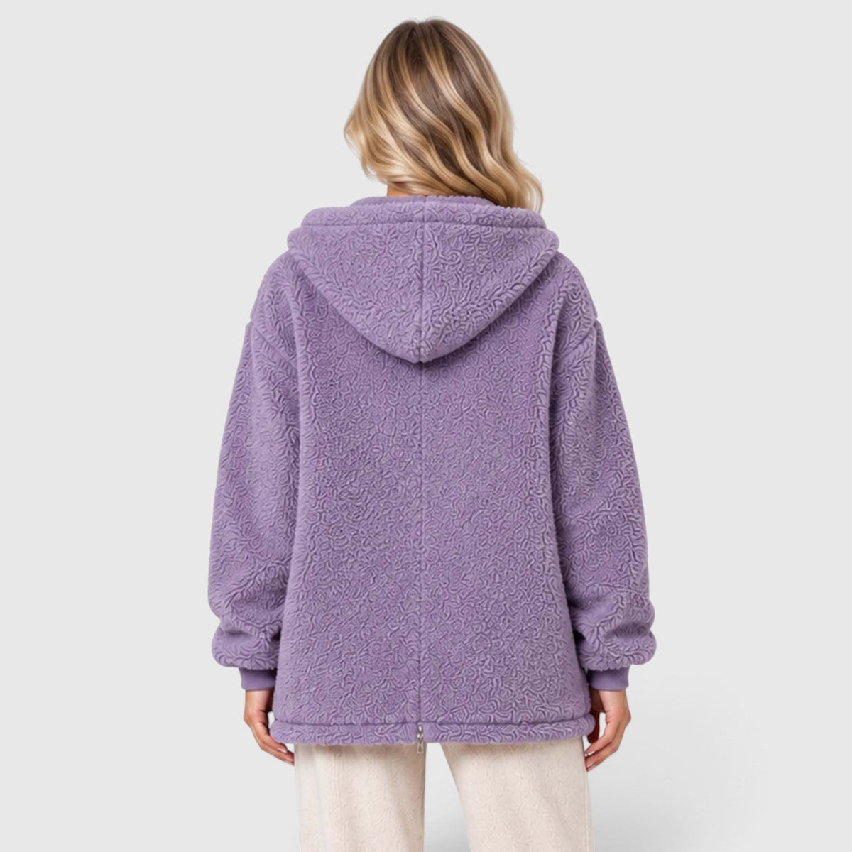 Women's Teddy Fleece Zip-Up Cardigan with Hood and Pockets