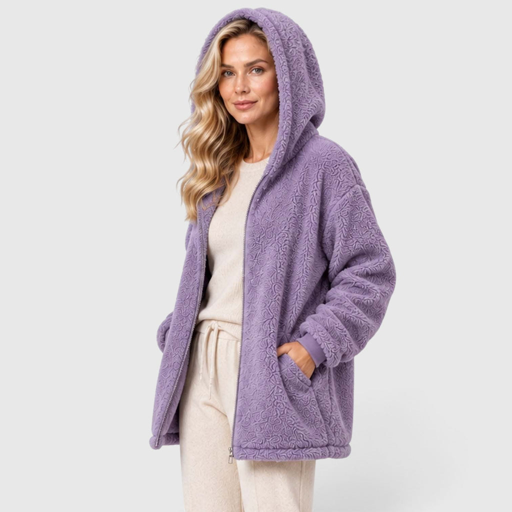 Women's Teddy Fleece Zip-Up Cardigan with Hood and Pockets