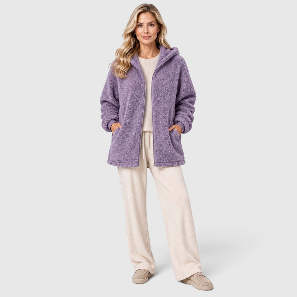 Women's Teddy Fleece Zip-Up Cardigan with Hood and Pockets
