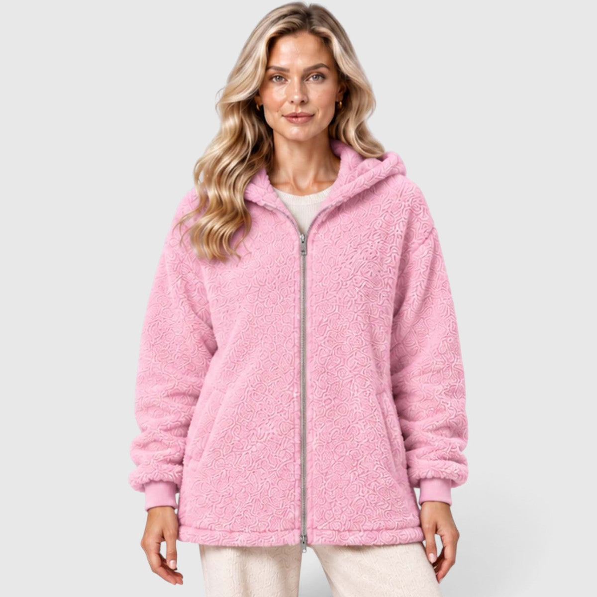 Women's Teddy Fleece Zip-Up Cardigan with Hood and Pockets