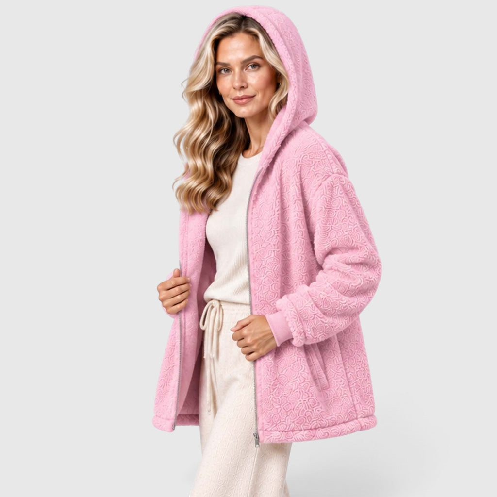 Women's Teddy Fleece Zip-Up Cardigan with Hood and Pockets
