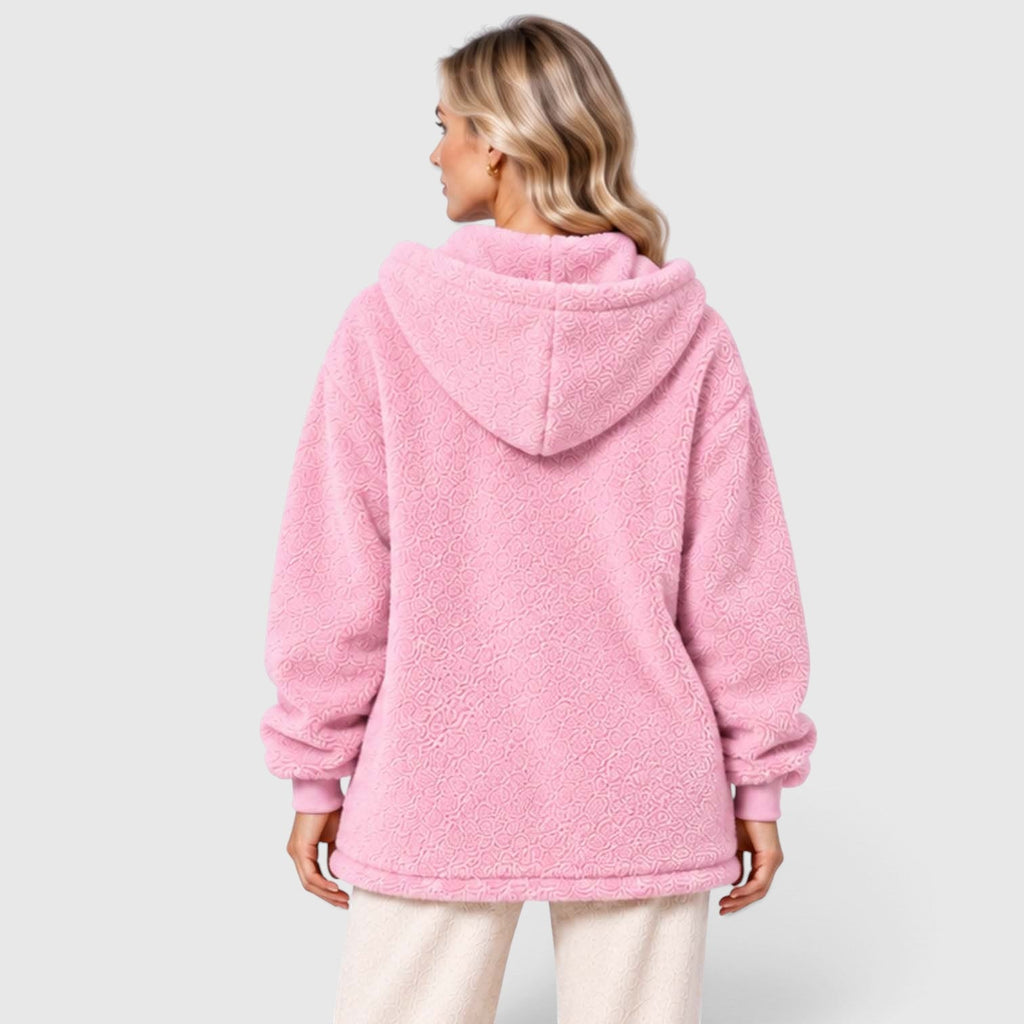 Women's Teddy Fleece Zip-Up Cardigan with Hood and Pockets