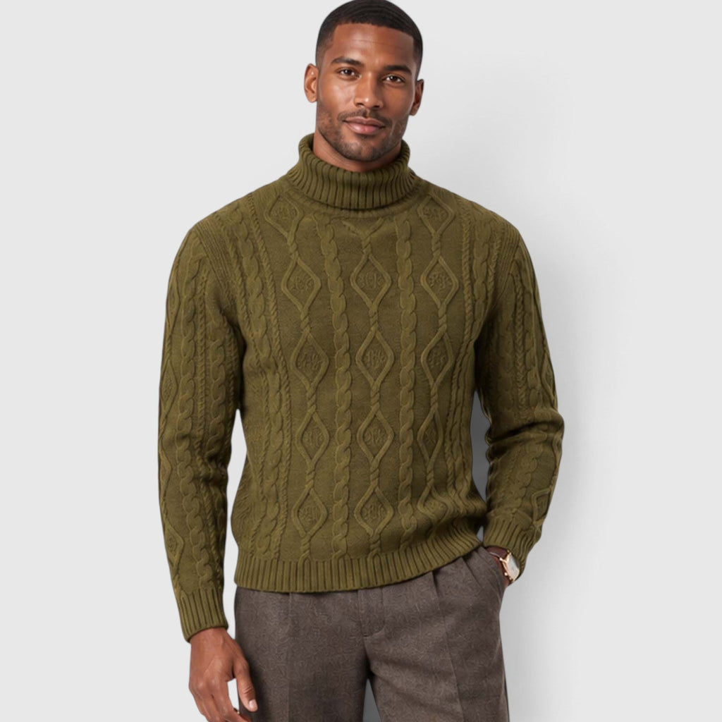 Men's Cable Knit Turtleneck Jumper for Classic Casual Style