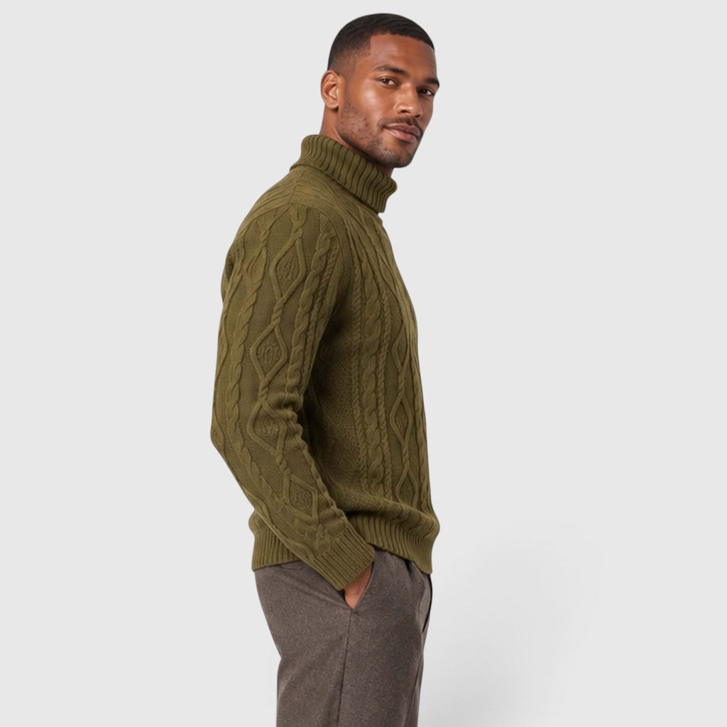 Men's Cable Knit Turtleneck Jumper for Classic Casual Style