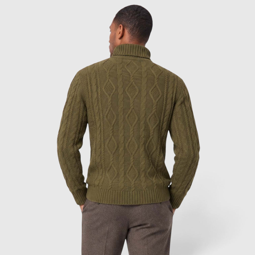 Men's Cable Knit Turtleneck Jumper for Classic Casual Style