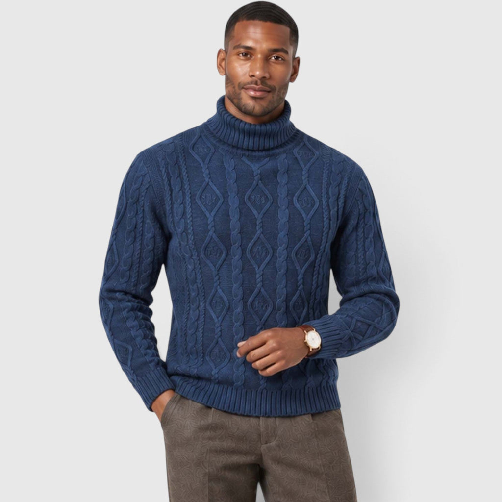 Men's Cable Knit Turtleneck Jumper for Classic Casual Style