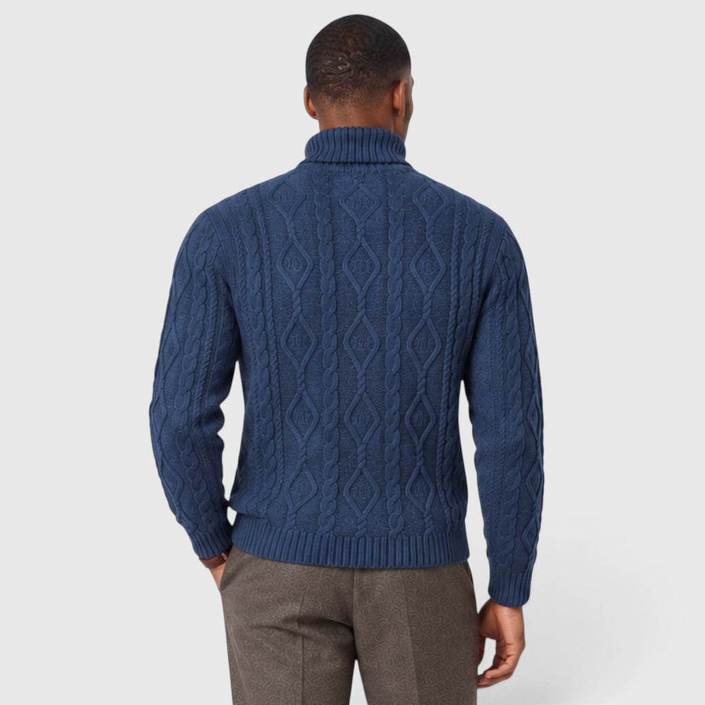 Men's Cable Knit Turtleneck Jumper for Classic Casual Style