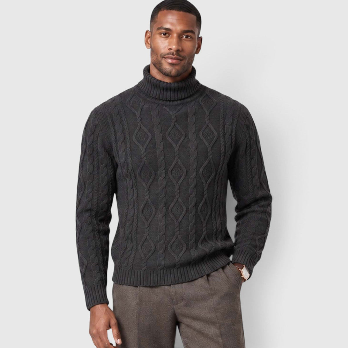Men's Cable Knit Turtleneck Jumper for Classic Casual Style