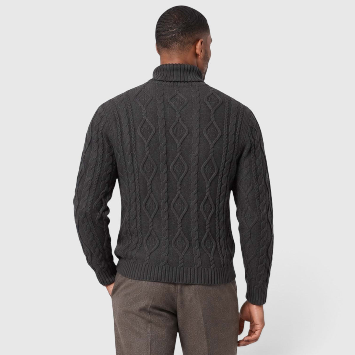 Men's Cable Knit Turtleneck Jumper for Classic Casual Style