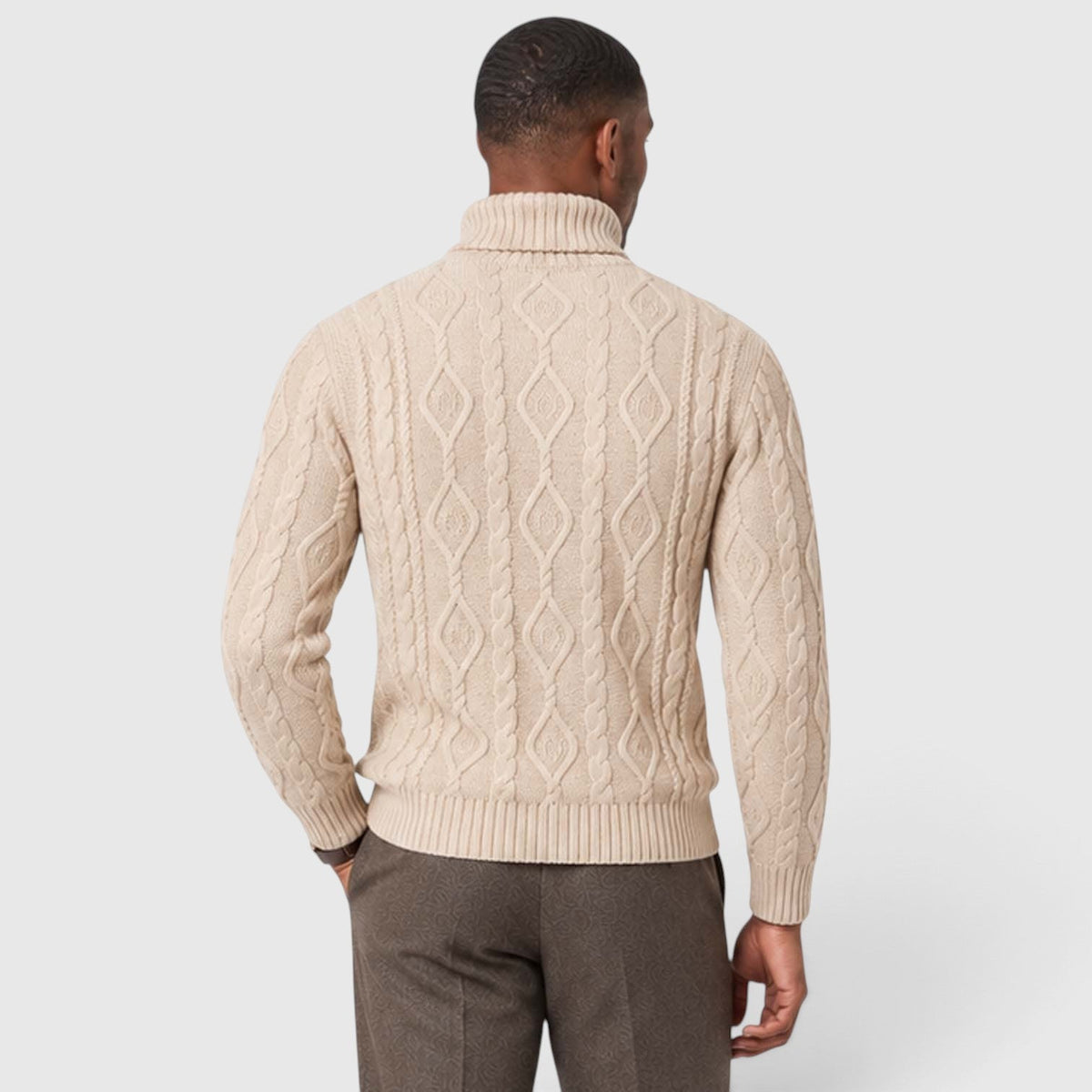 Men's Cable Knit Turtleneck Jumper for Classic Casual Style