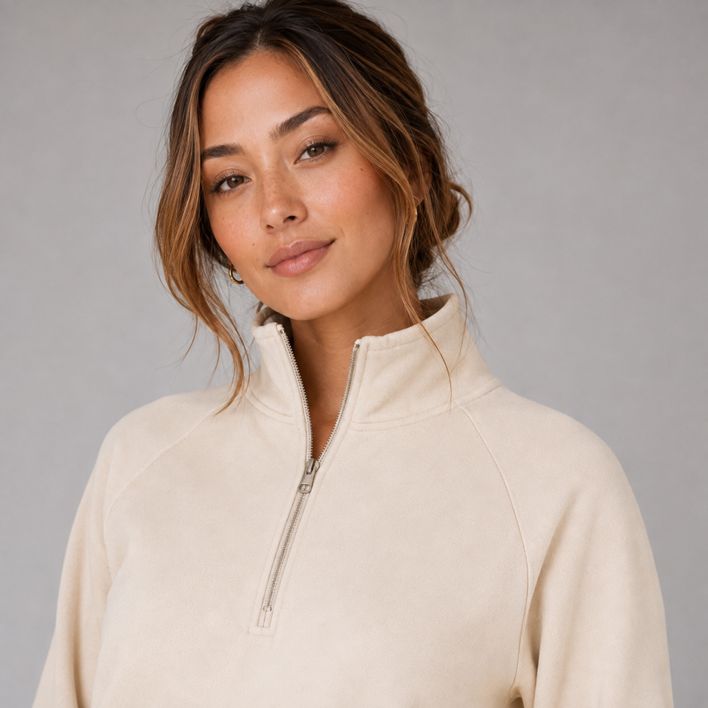 Women's Lounge Set with Half-Zip Stand-Collar Top and Wide-Leg Trousers