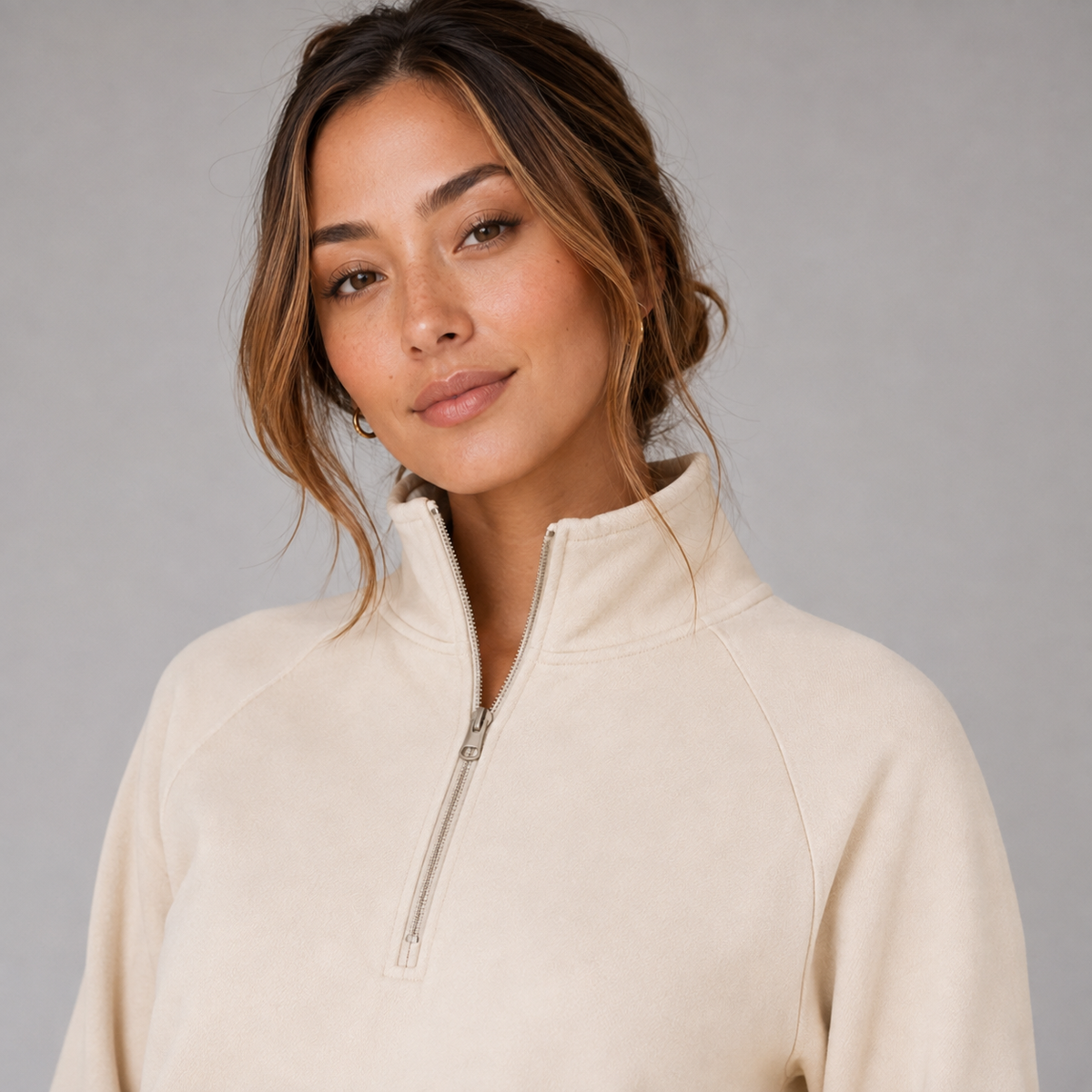 Women's Lounge Set with Half-Zip Stand-Collar Top and Wide-Leg Trousers