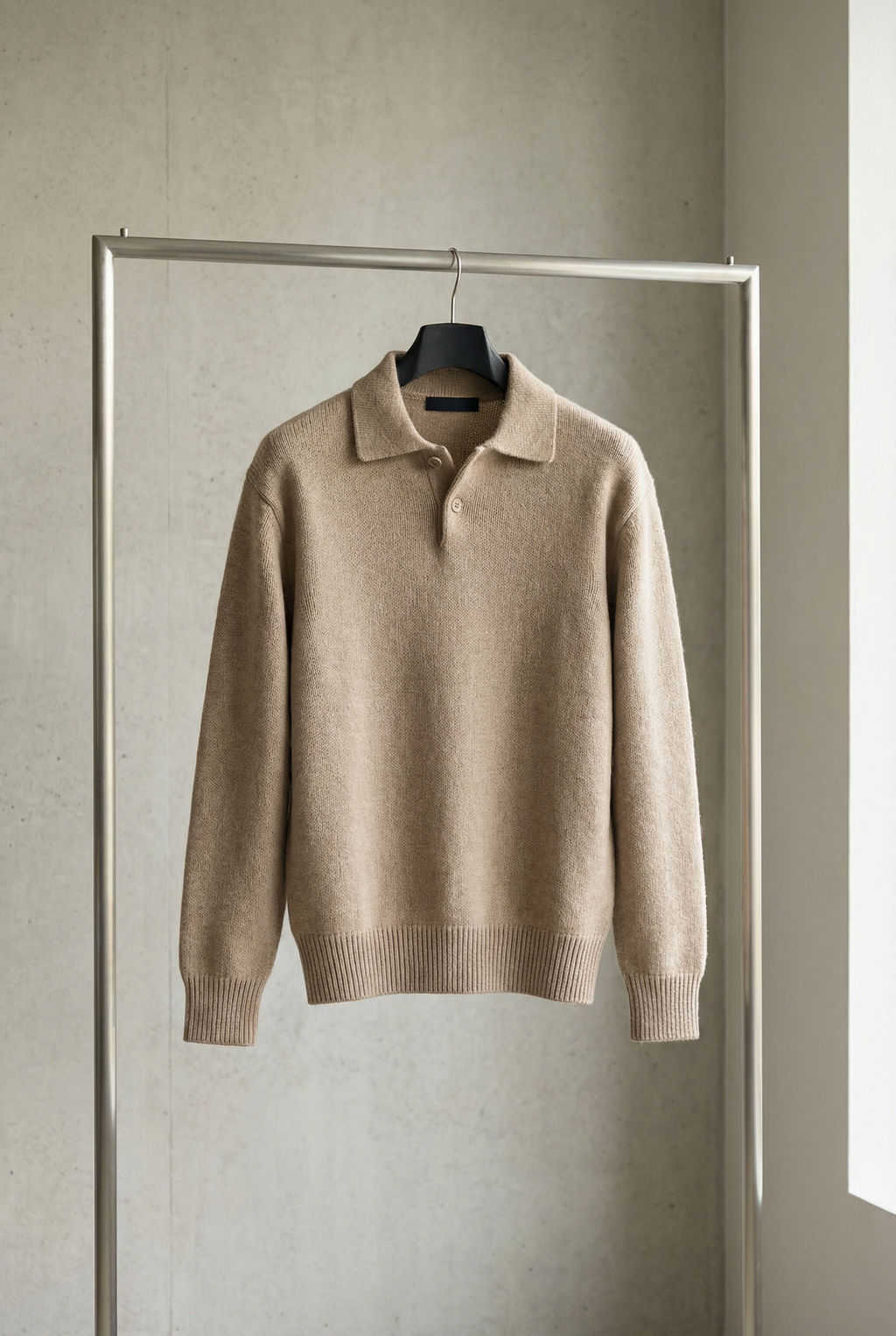 Men's Polo Jumper Knitted Textured Relaxed Fit
