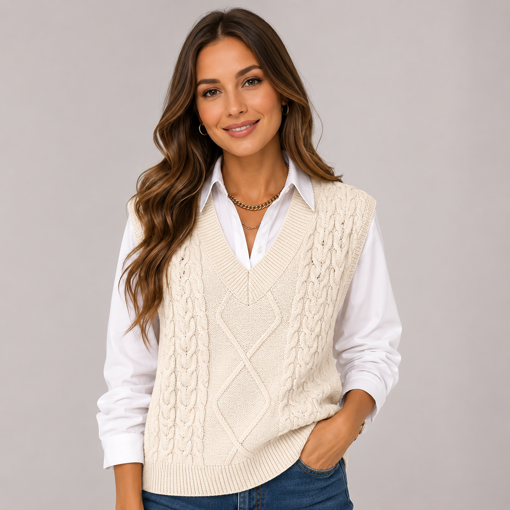 Women's Cable Knit V-Neck Sweater Vest