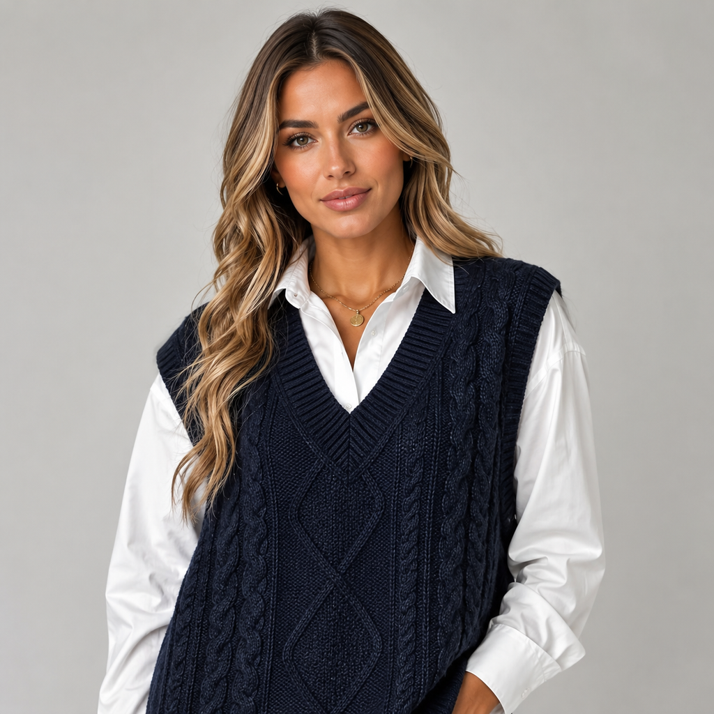 Women's Cable Knit V-Neck Sweater Vest