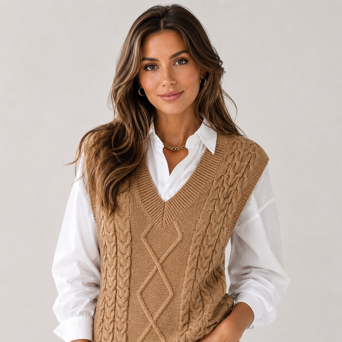 Women's Cable Knit V-Neck Sweater Vest