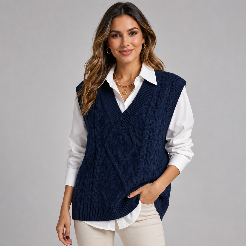 Women's Cable Knit V-Neck Sweater Vest