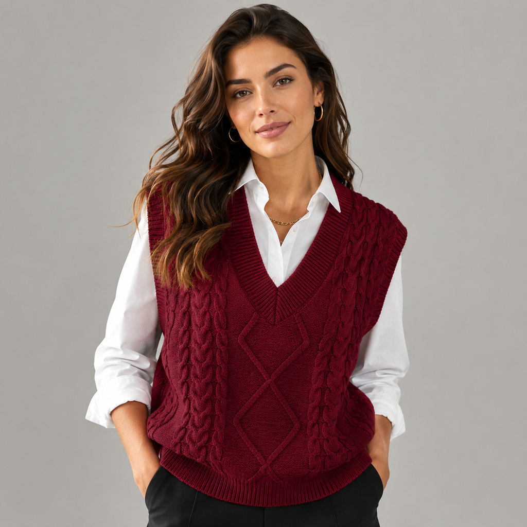 Women's Cable Knit V-Neck Sweater Vest