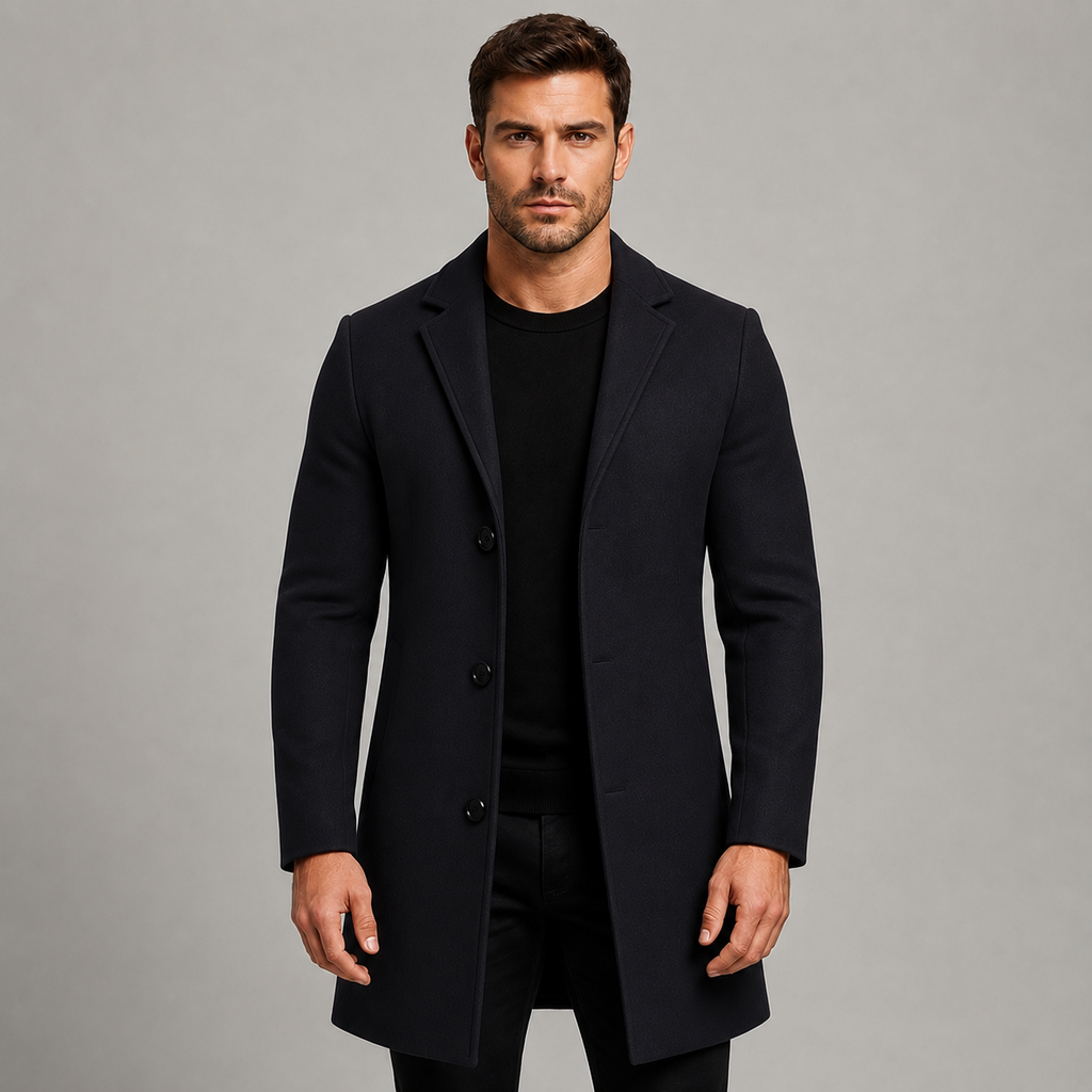 Men's Single-Breasted Tailored Overcoat with Notched Lapels