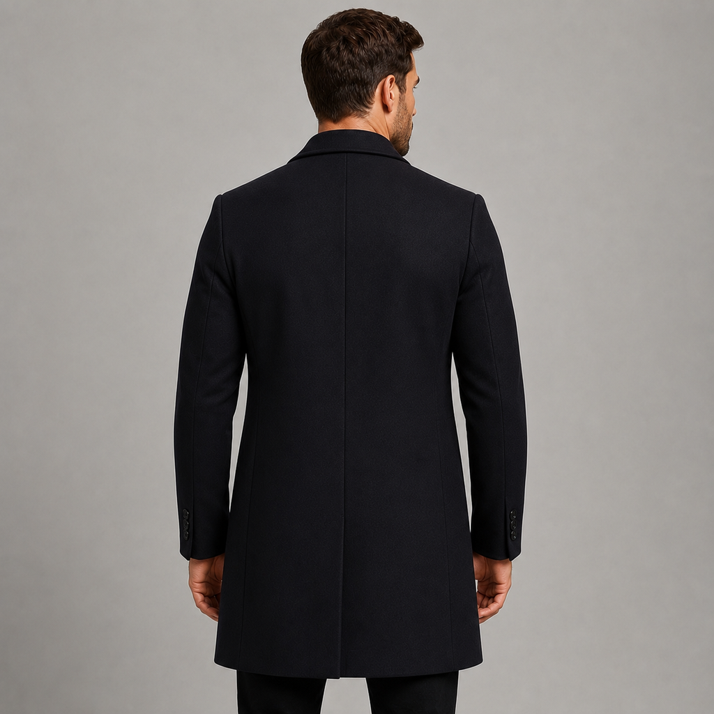 Men's Single-Breasted Tailored Overcoat with Notched Lapels
