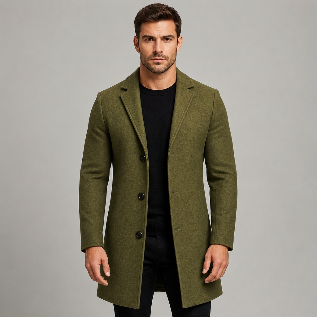 Men's Single-Breasted Tailored Overcoat with Notched Lapels