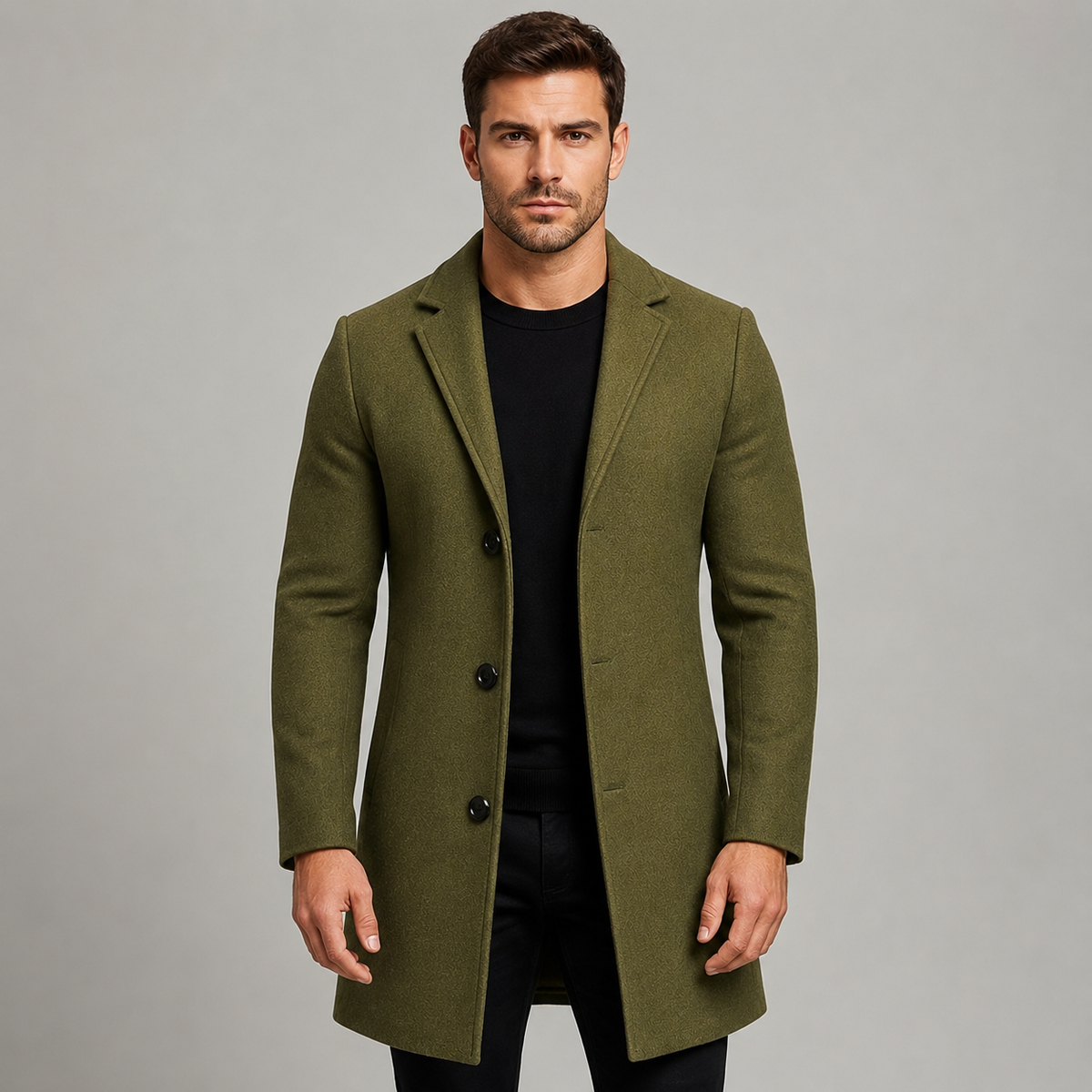 Men's Single-Breasted Tailored Overcoat with Notched Lapels
