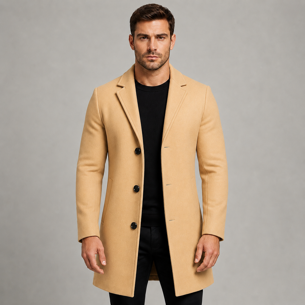 Men's Single-Breasted Tailored Overcoat with Notched Lapels