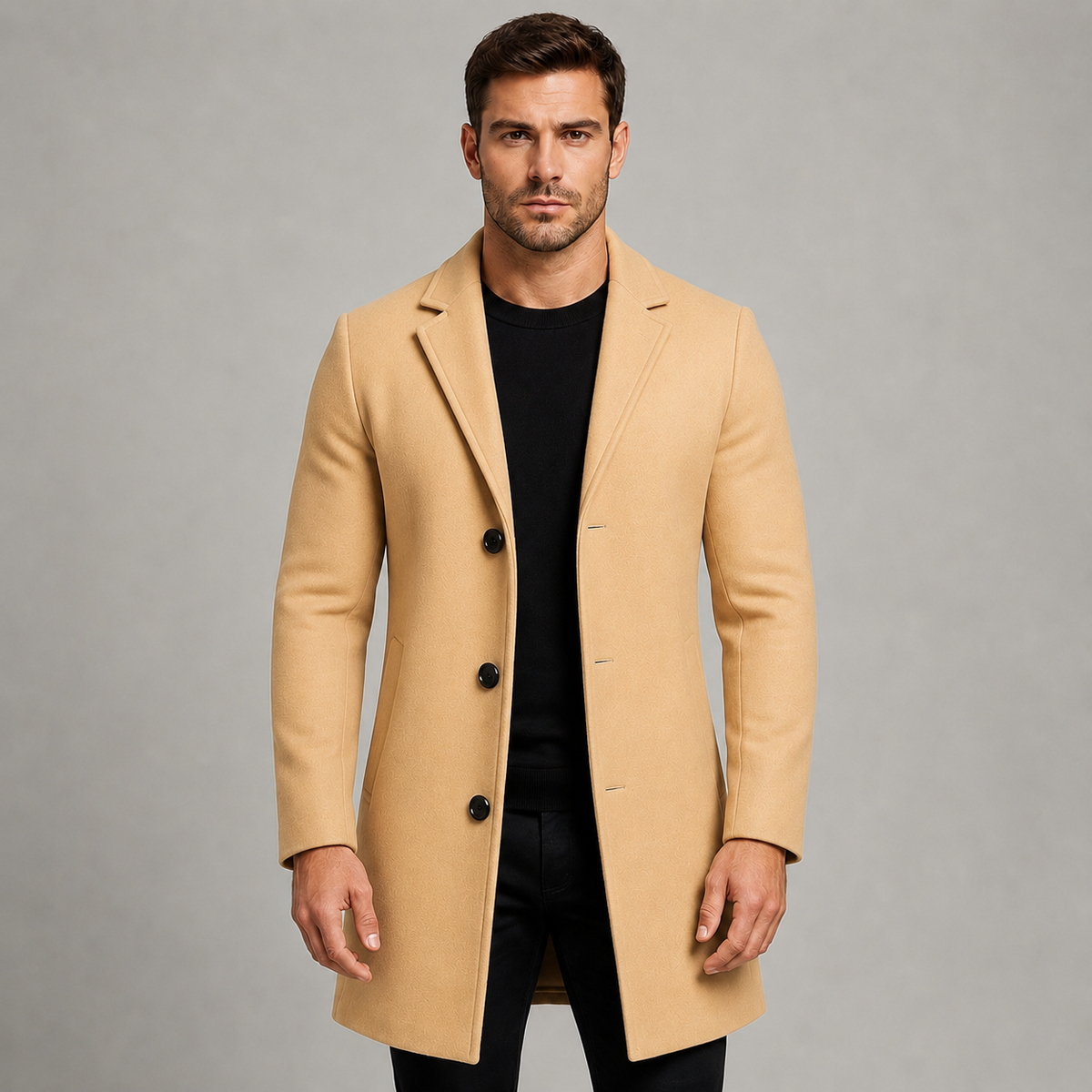 Men's Single-Breasted Tailored Overcoat with Notched Lapels