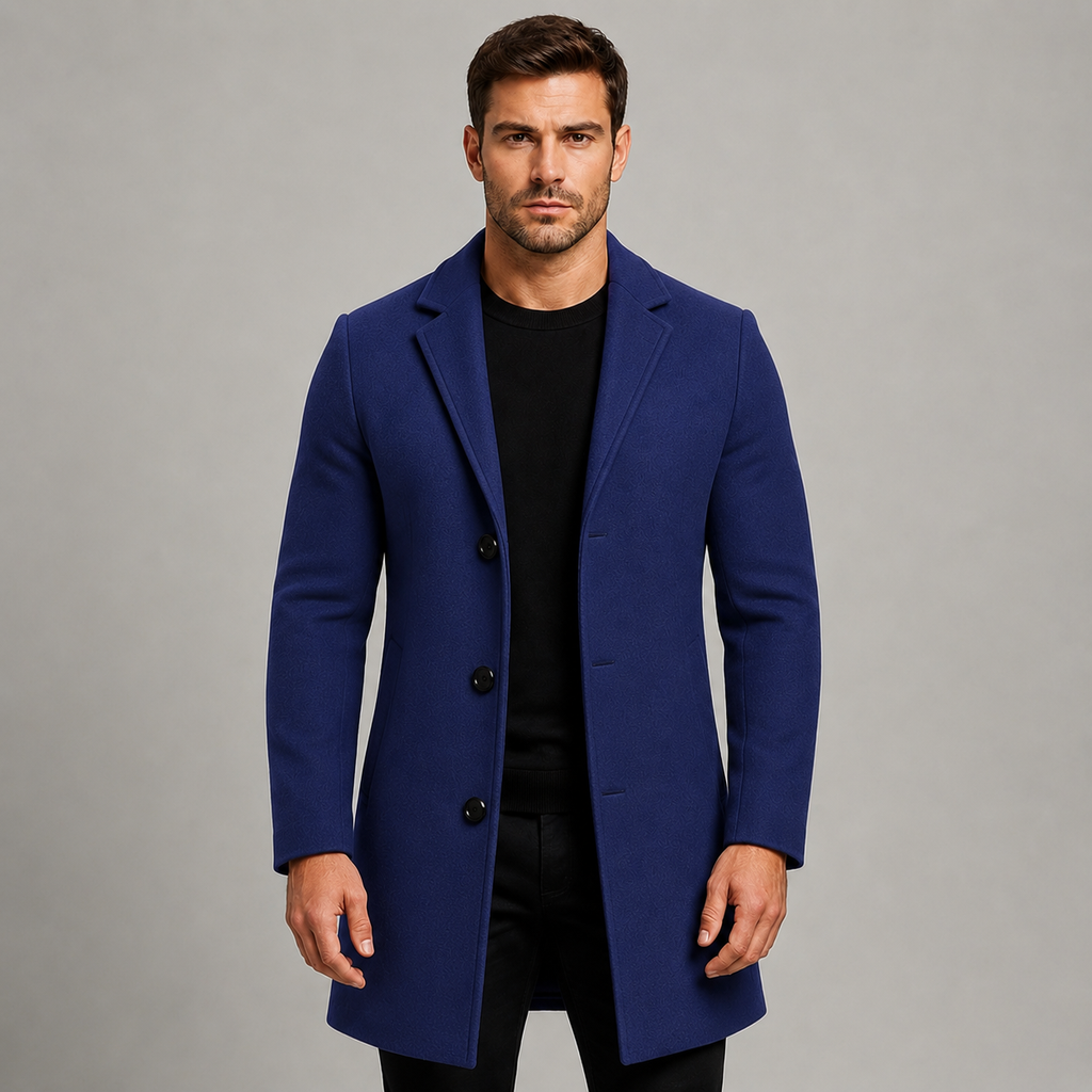 Men's Single-Breasted Tailored Overcoat with Notched Lapels