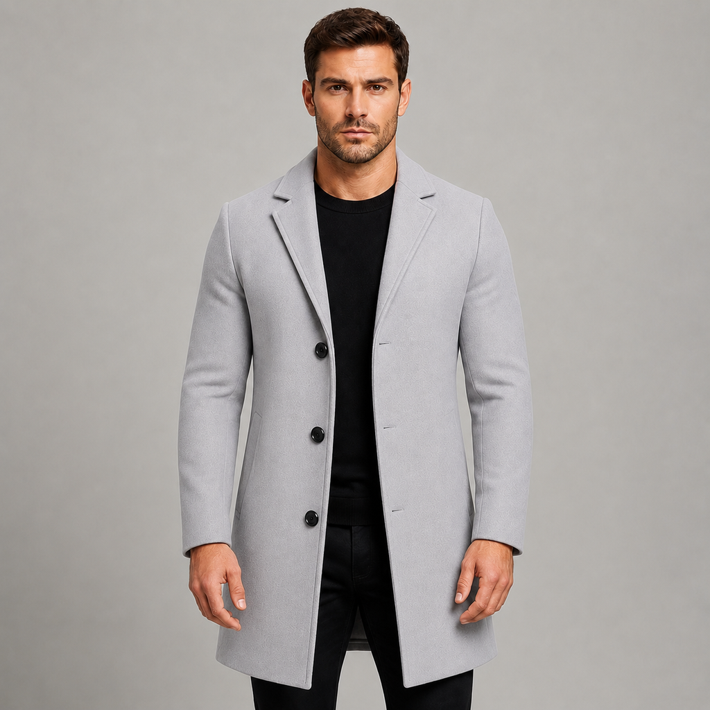 Men's Single-Breasted Tailored Overcoat with Notched Lapels