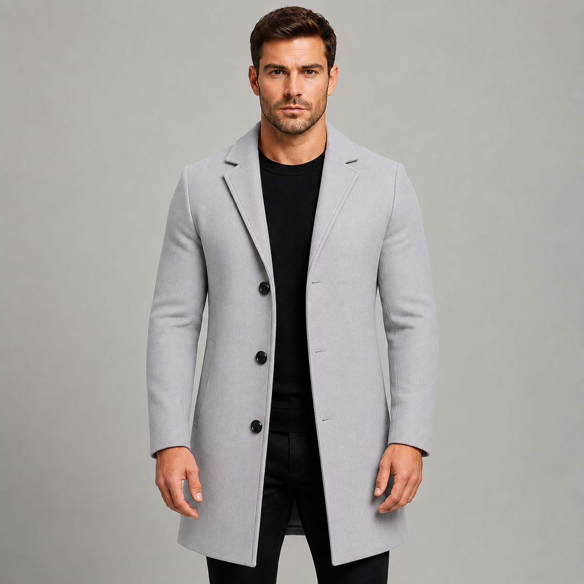 Men's Single-Breasted Tailored Overcoat with Notched Lapels