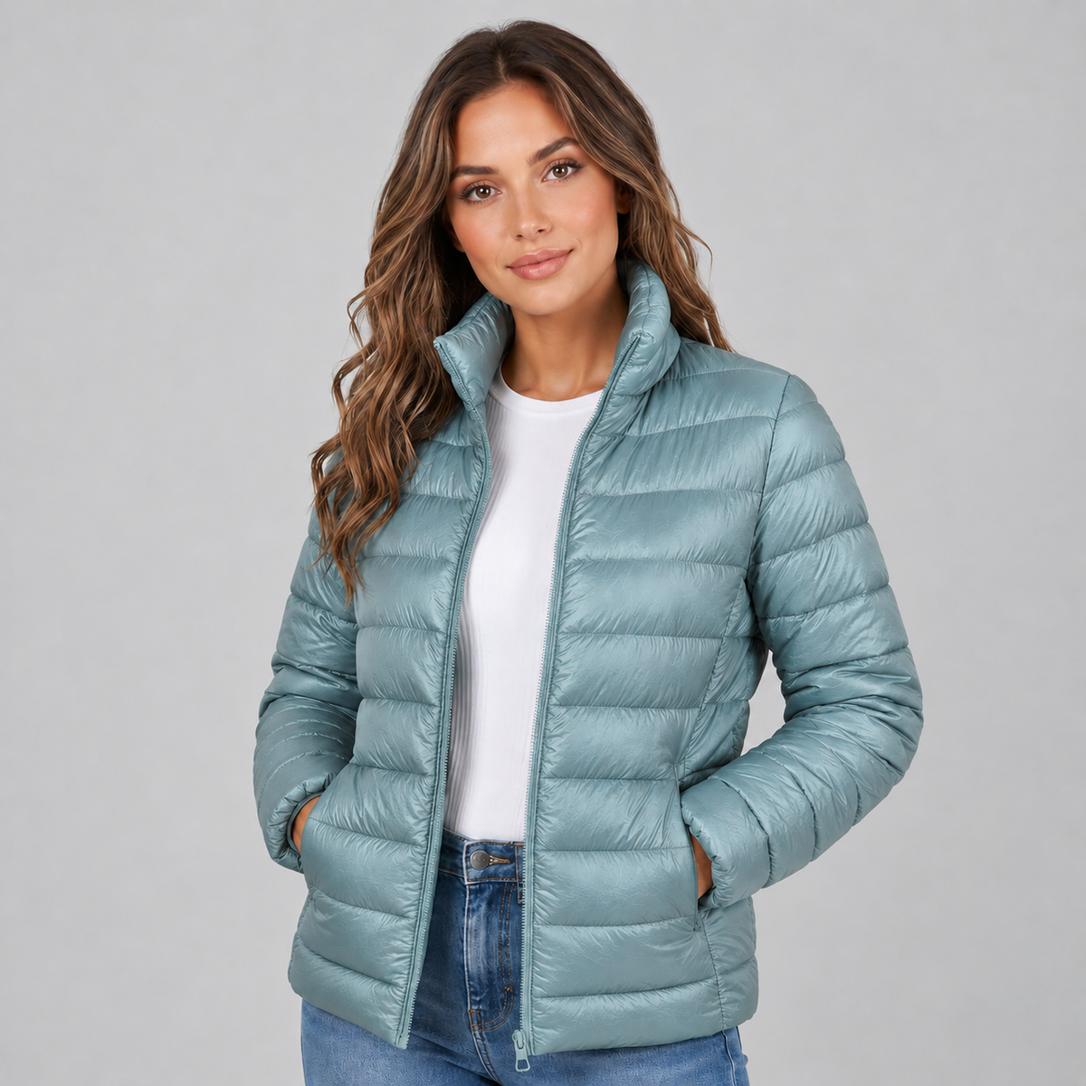 Women's Lightweight Puffer Jacket with Stand Collar