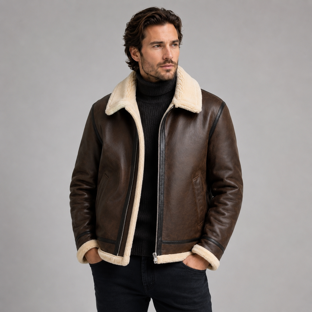 Men's Leather-Look Shearling Aviator Jacket