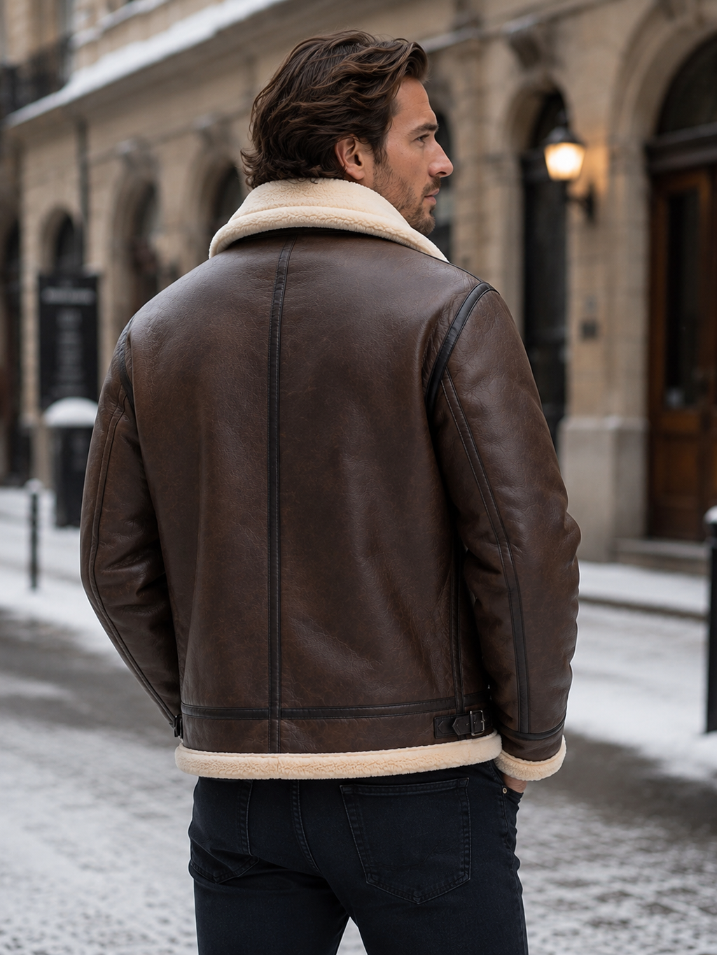 Men's Leather-Look Shearling Aviator Jacket