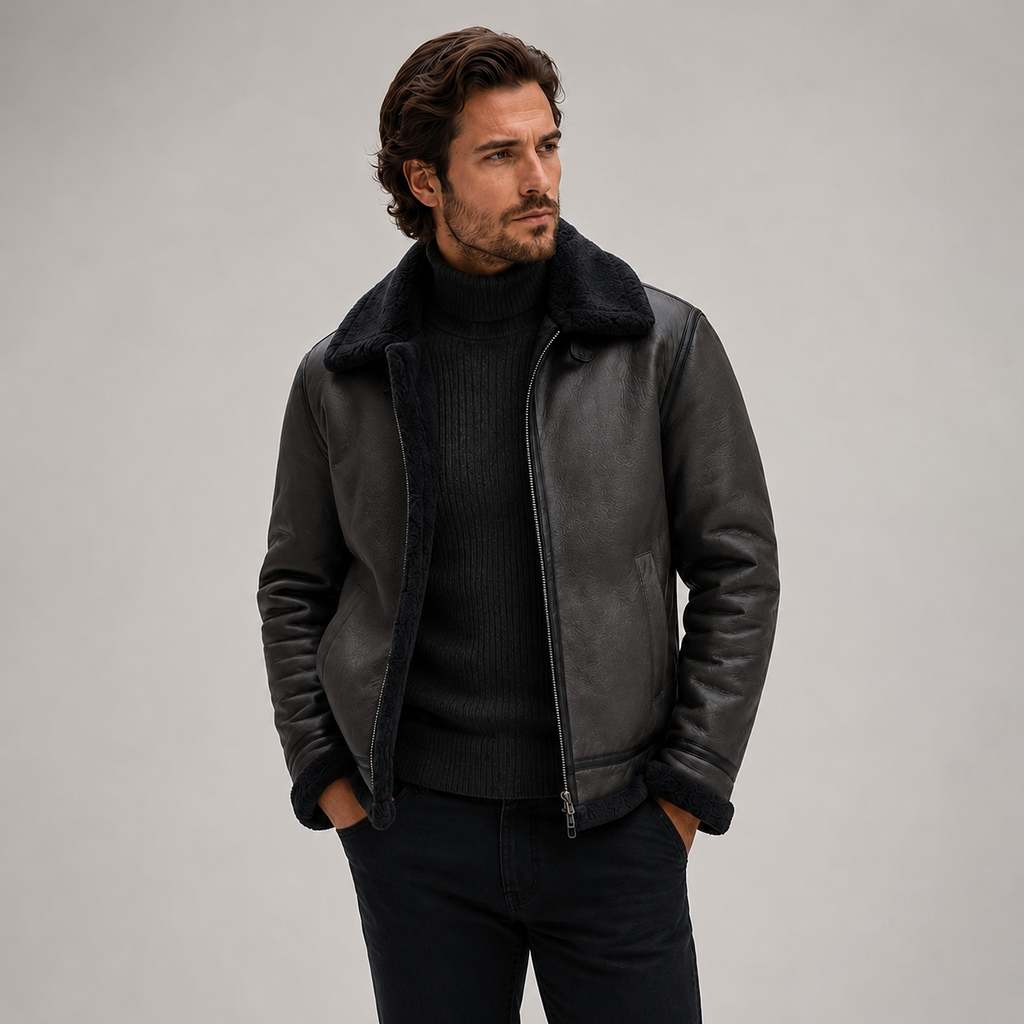 Men's Leather-Look Shearling Aviator Jacket