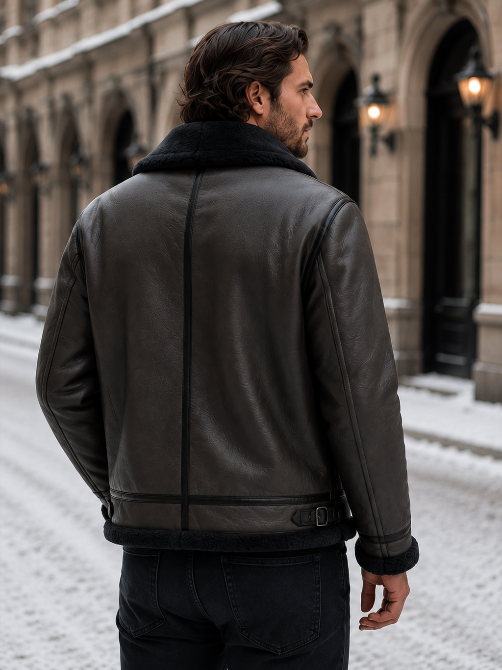 Men's Leather-Look Shearling Aviator Jacket