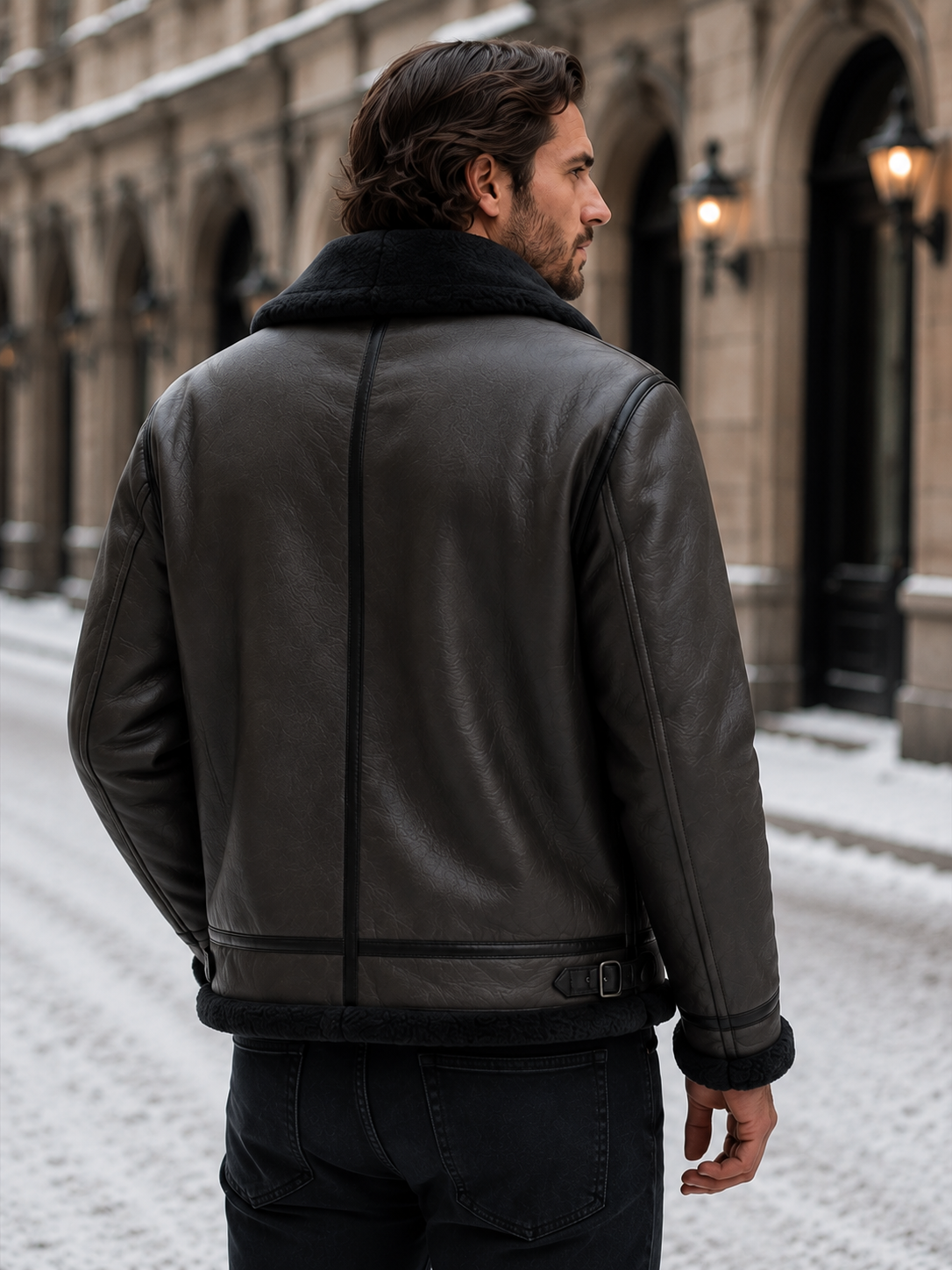 Men's Leather-Look Shearling Aviator Jacket