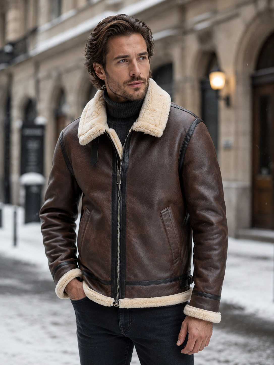 Men's Leather-Look Shearling Aviator Jacket