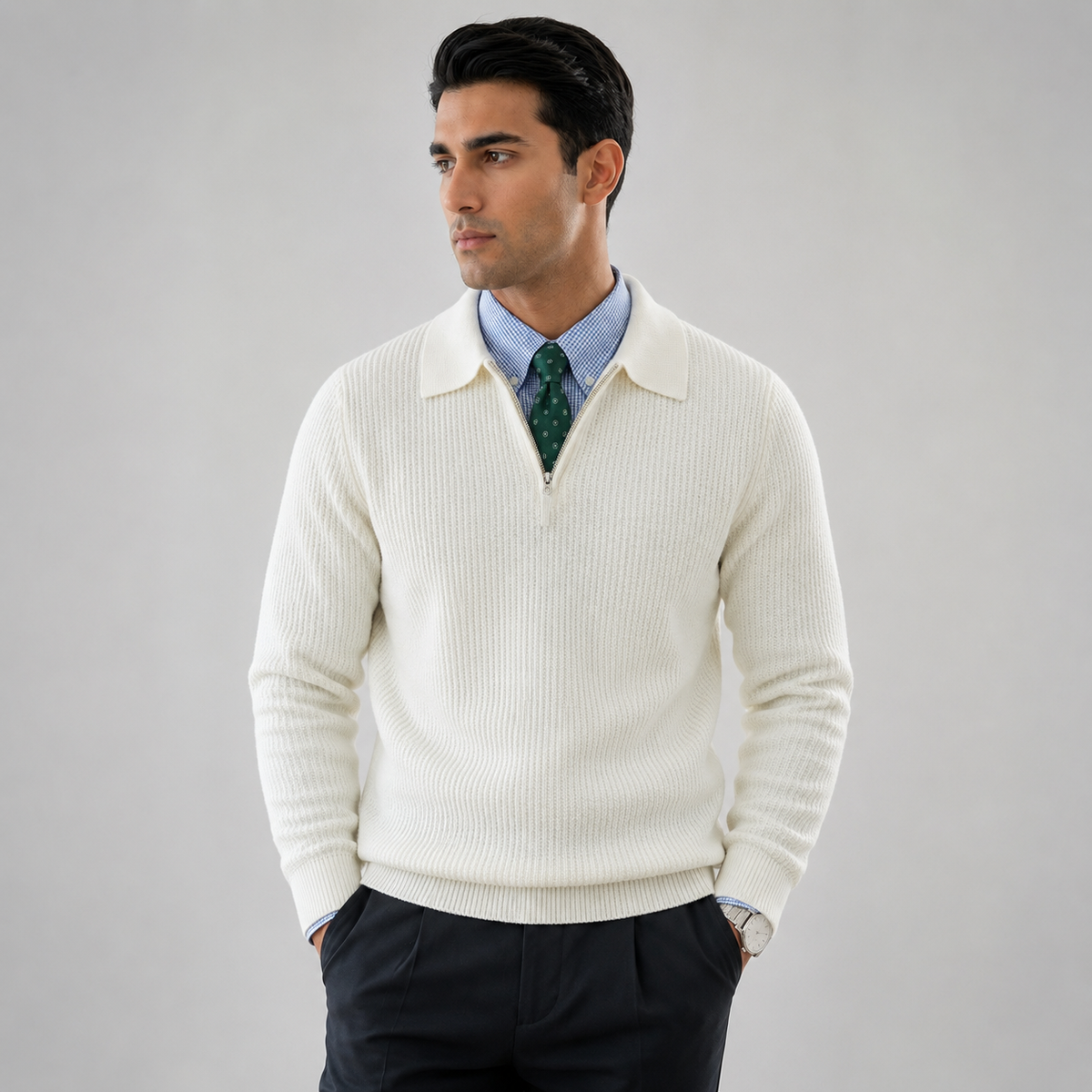 Men's Quarter Zip Jumper Waffle Knit