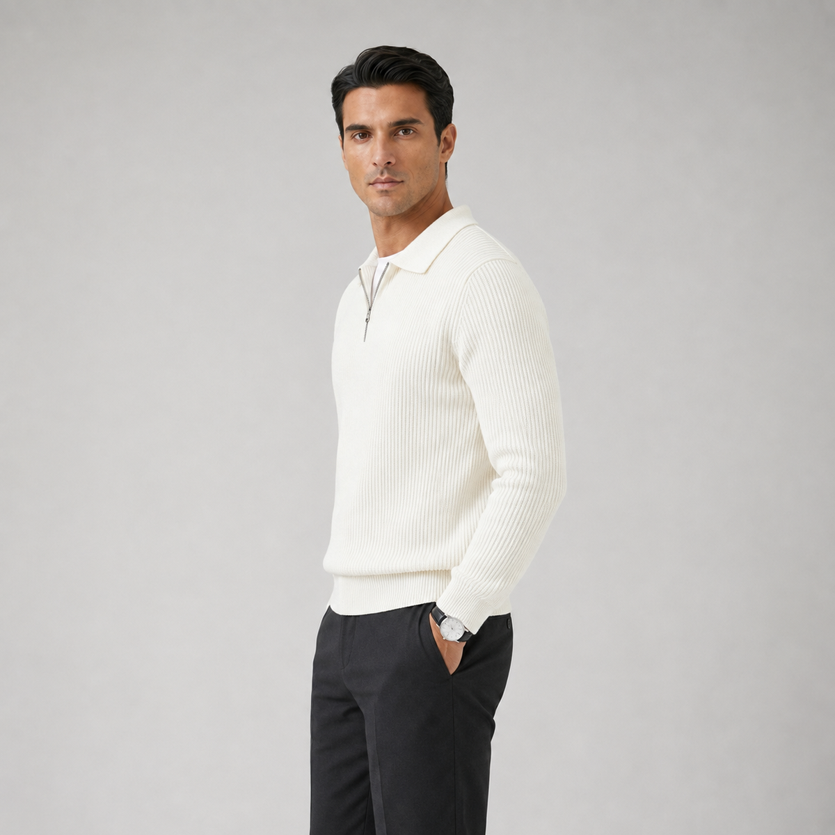 Men's Quarter Zip Jumper Waffle Knit