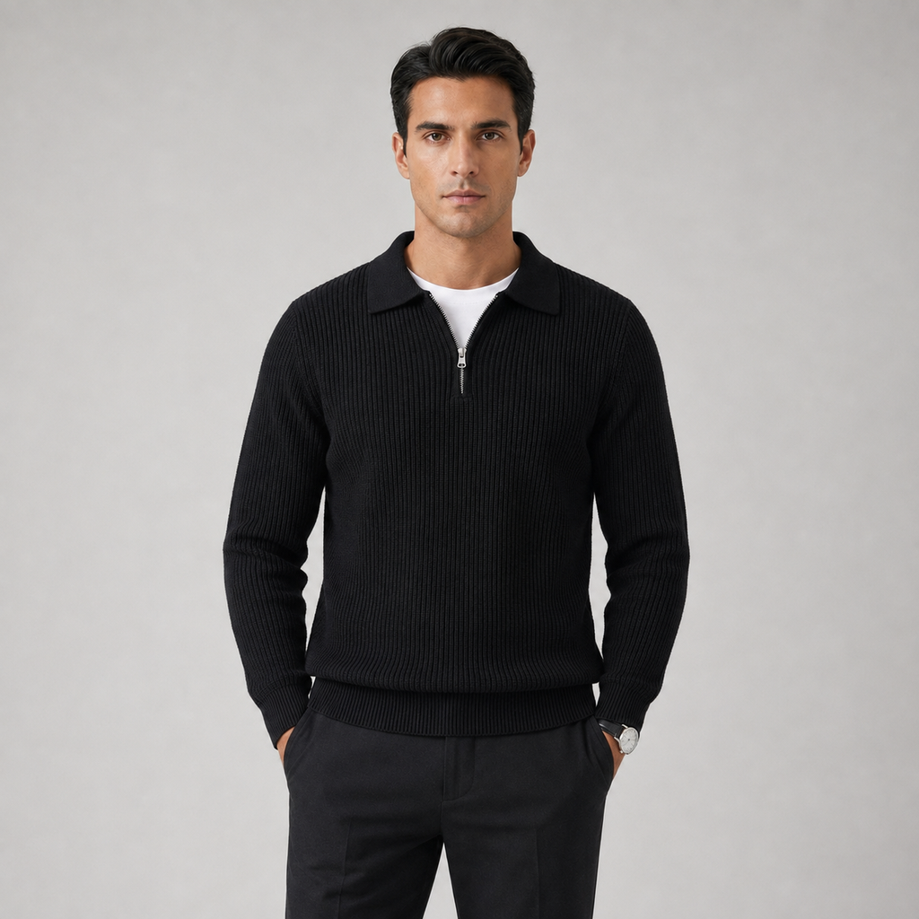 Men's Quarter Zip Jumper Waffle Knit