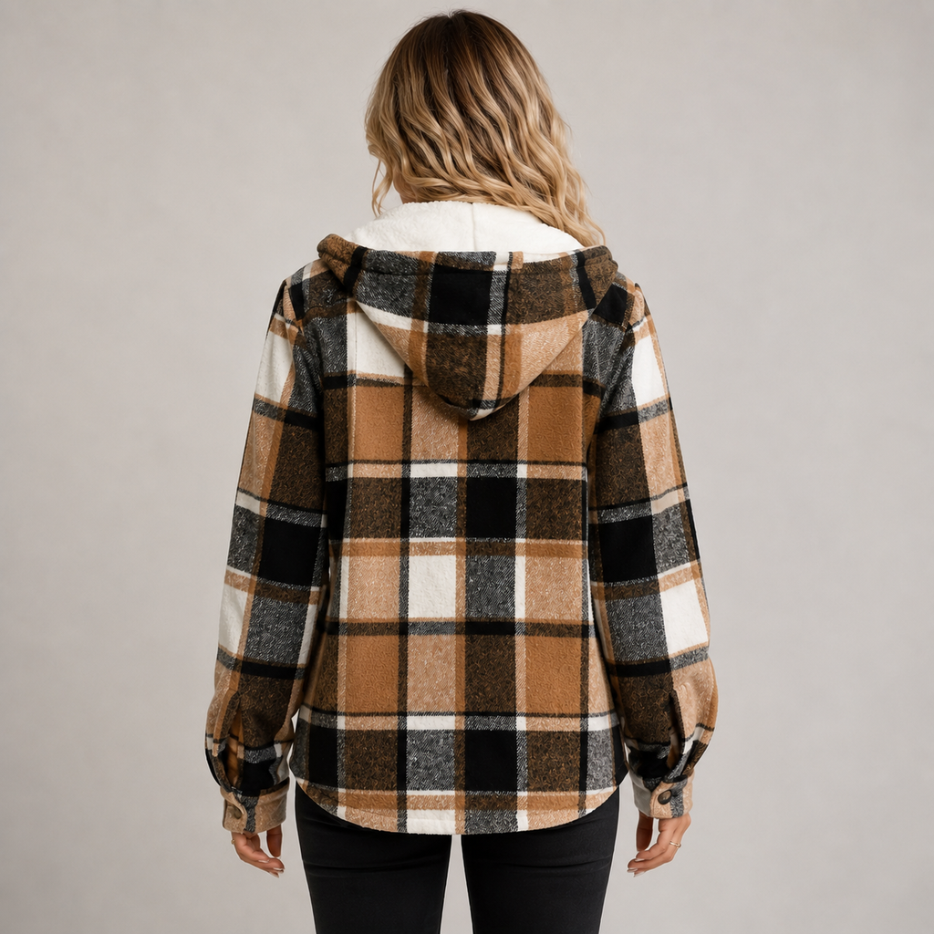 Women's Checked Hooded Fleece Coat
