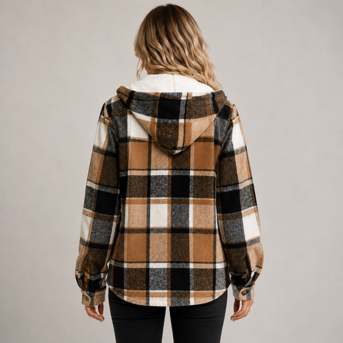 Women's Checked Hooded Fleece Coat