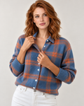 Verawool Plaid Shirt-Collar Cardigan - Blue Orange Plaid front